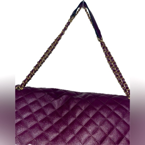 Quilted Luggage Tote W/Chain Strap, Plum & Gold-tone Hardware, Turn lock - Picture 6 of 12